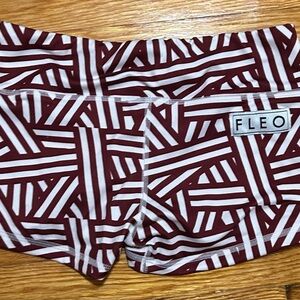 Fleo Women's Athletic Shorts in Burgundy and White Stripes